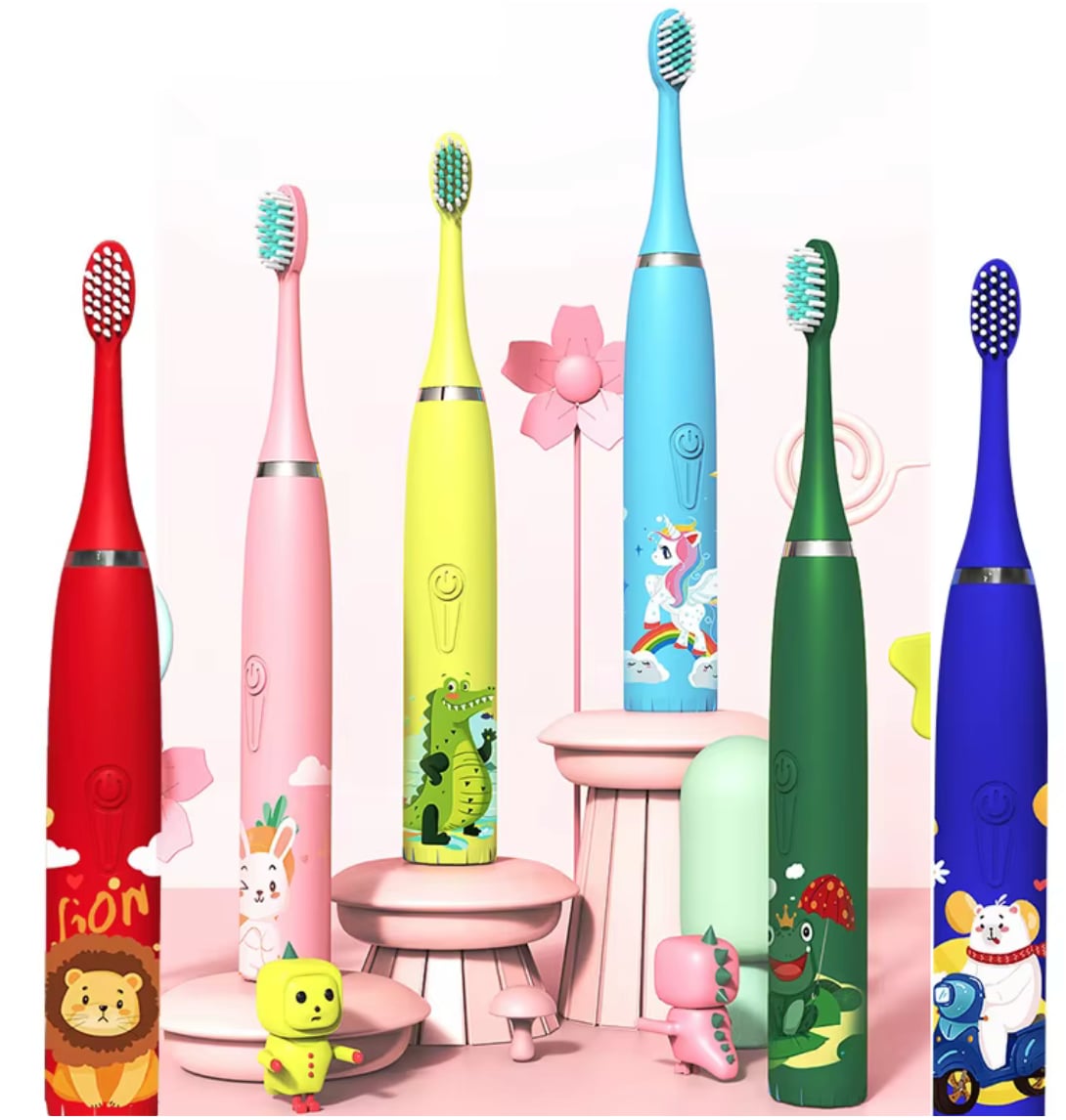 Dětský elektrický zubní kartáček s vestavěným časovačem a 4 přídavnými/náhradními hlavicemi kartáčku