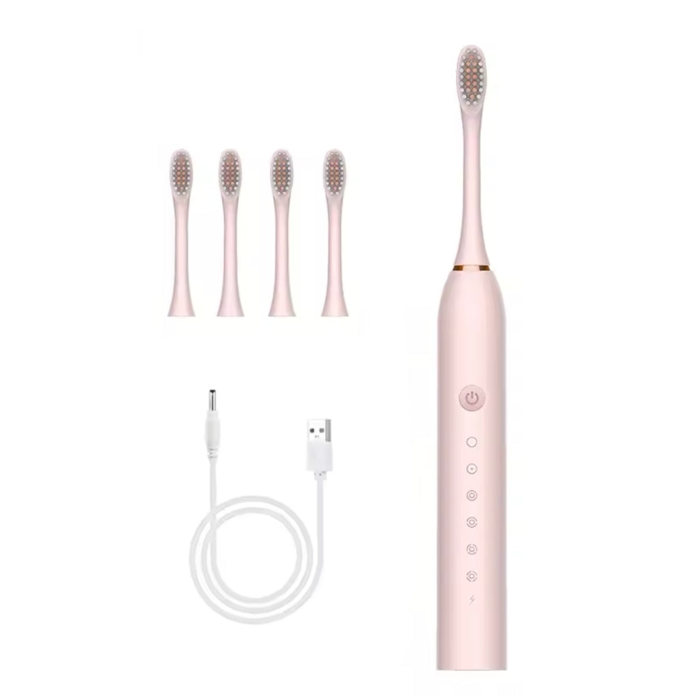 Elektrický zubní kartáček s vestavěným časovačem, 4 přídavnými hlavicemi, stojanem a pouzdrem