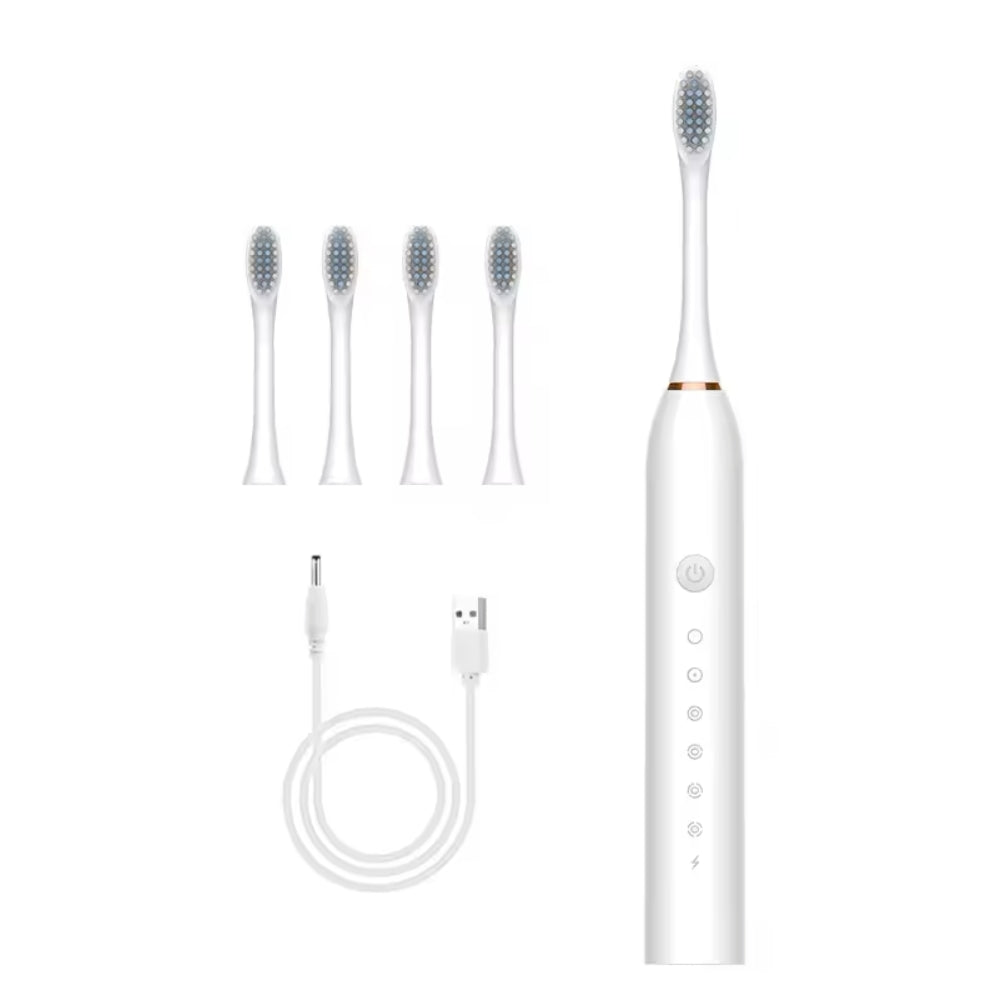 Elektrický zubní kartáček s vestavěným časovačem, 4 přídavnými hlavicemi, stojanem a pouzdrem