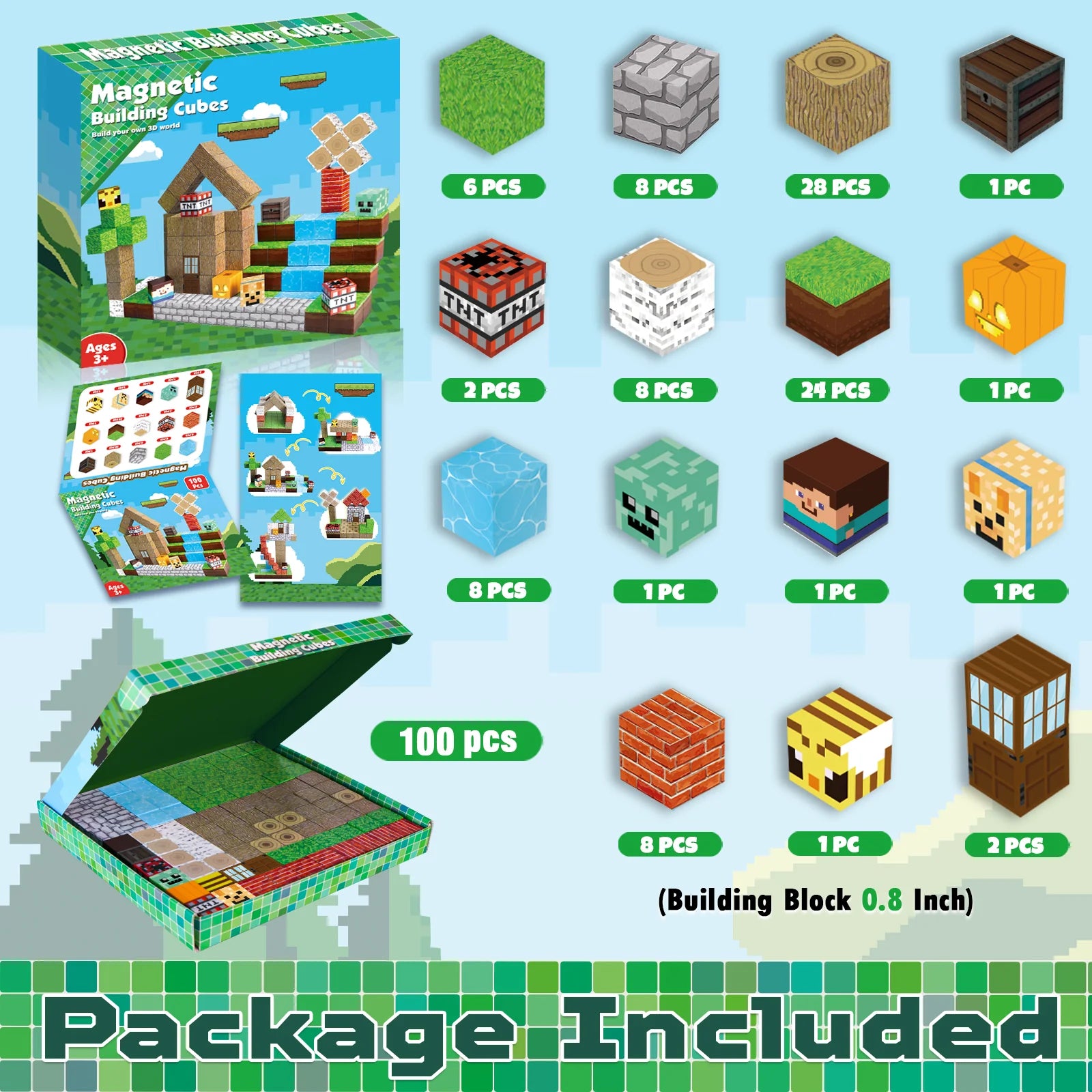 MAGNECRAFT Magnetic Blocks FOREST LIFE – 100 ks magnetických stavebních kostek STEM hračka pro děti od 3 let