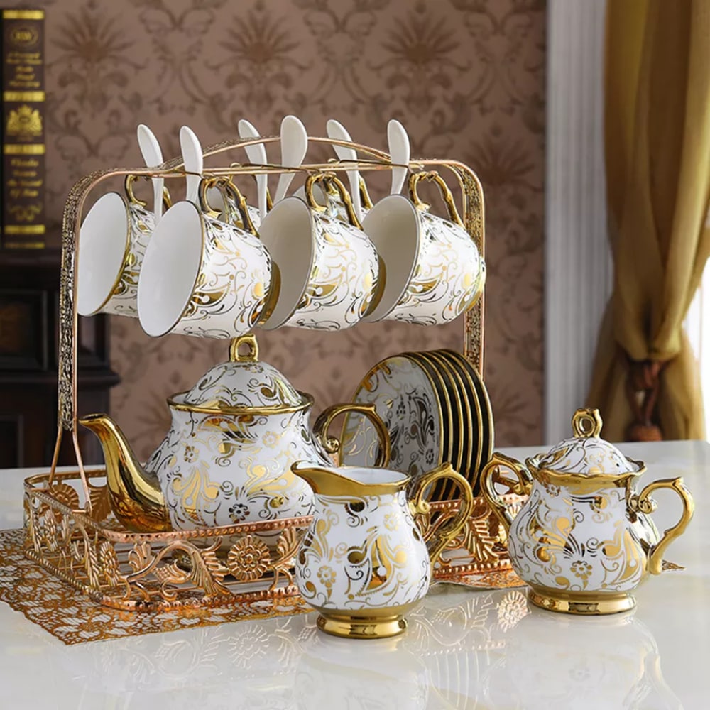 Porcelánové hrnky na kávu s podšálky "MONDENO", sada 6ks