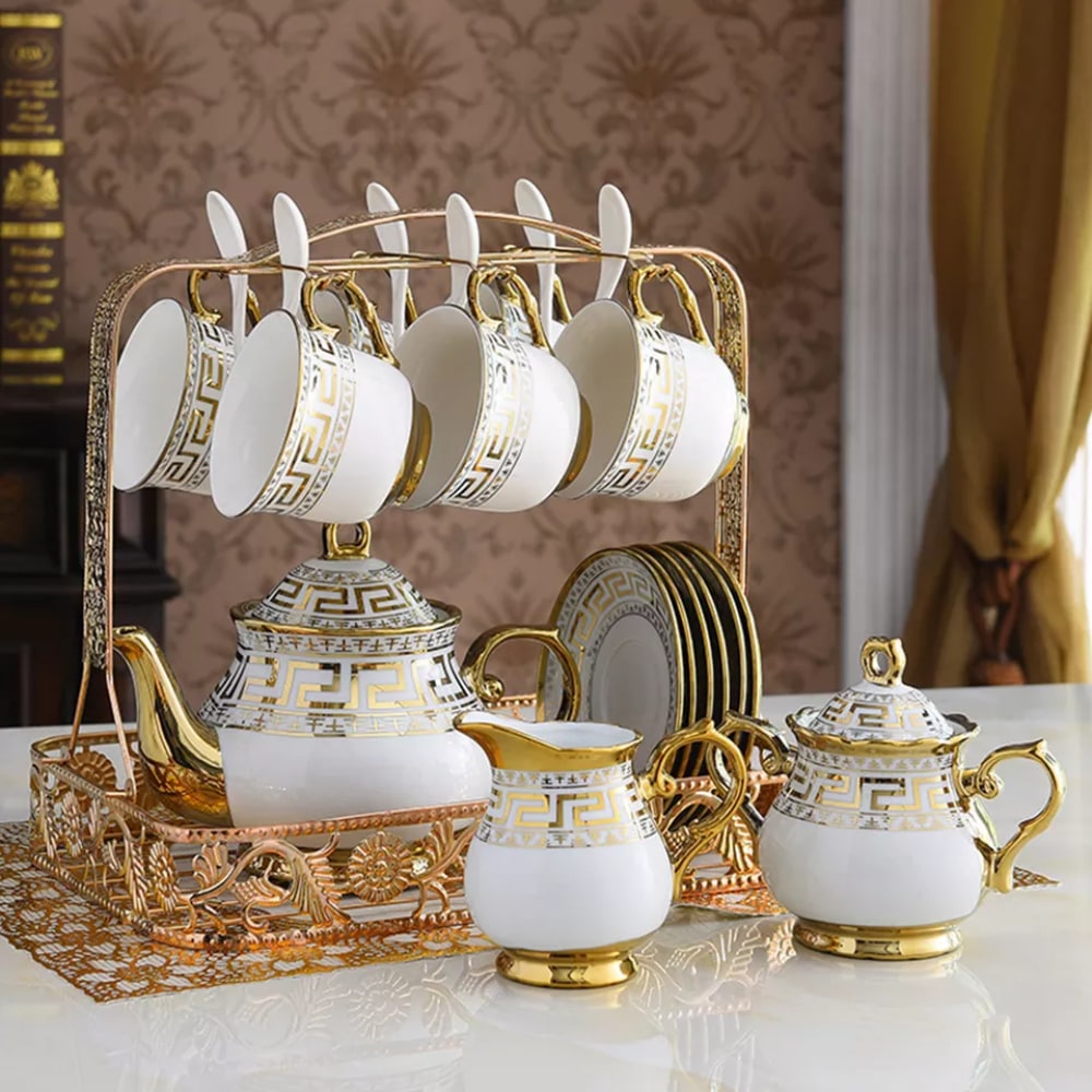Porcelánové hrnky na kávu s podšálky "MONDENO", sada 6ks
