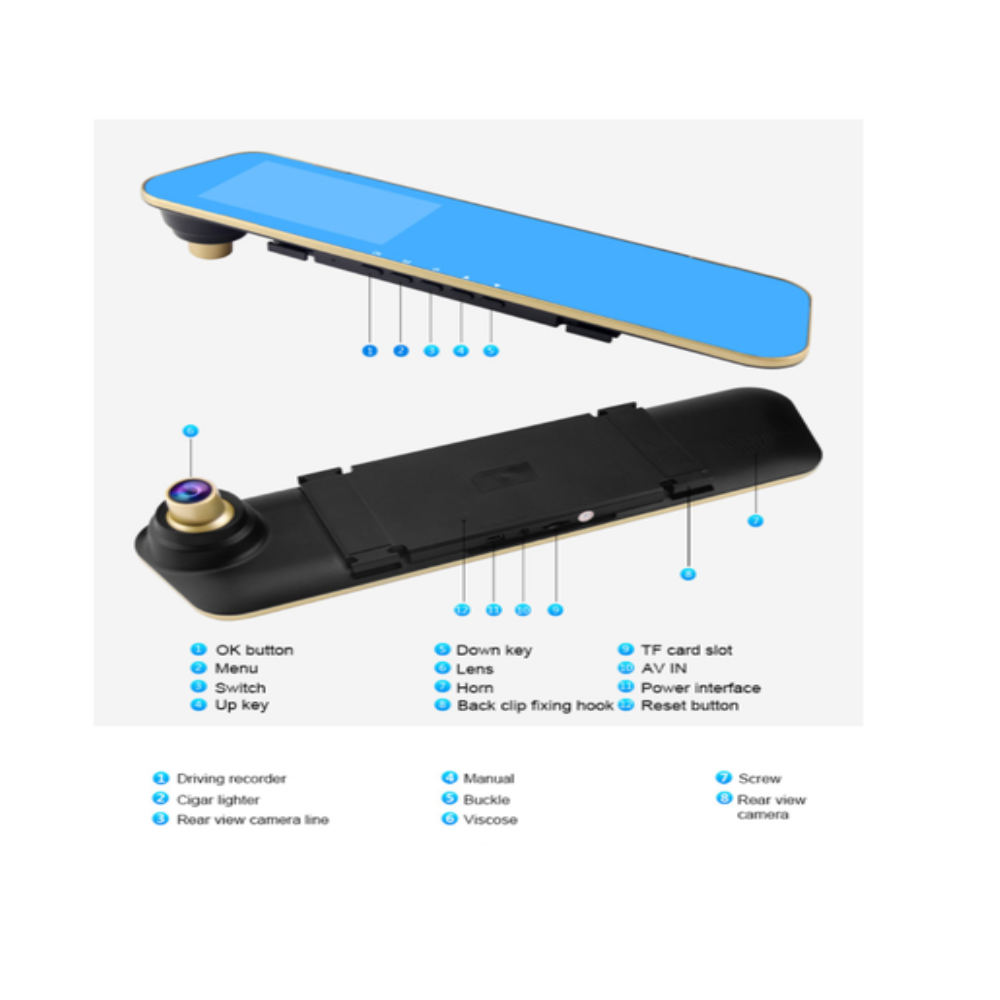 Zpětné zrcátko do auta s 4,3palcovým LCD displejem a nahráváním