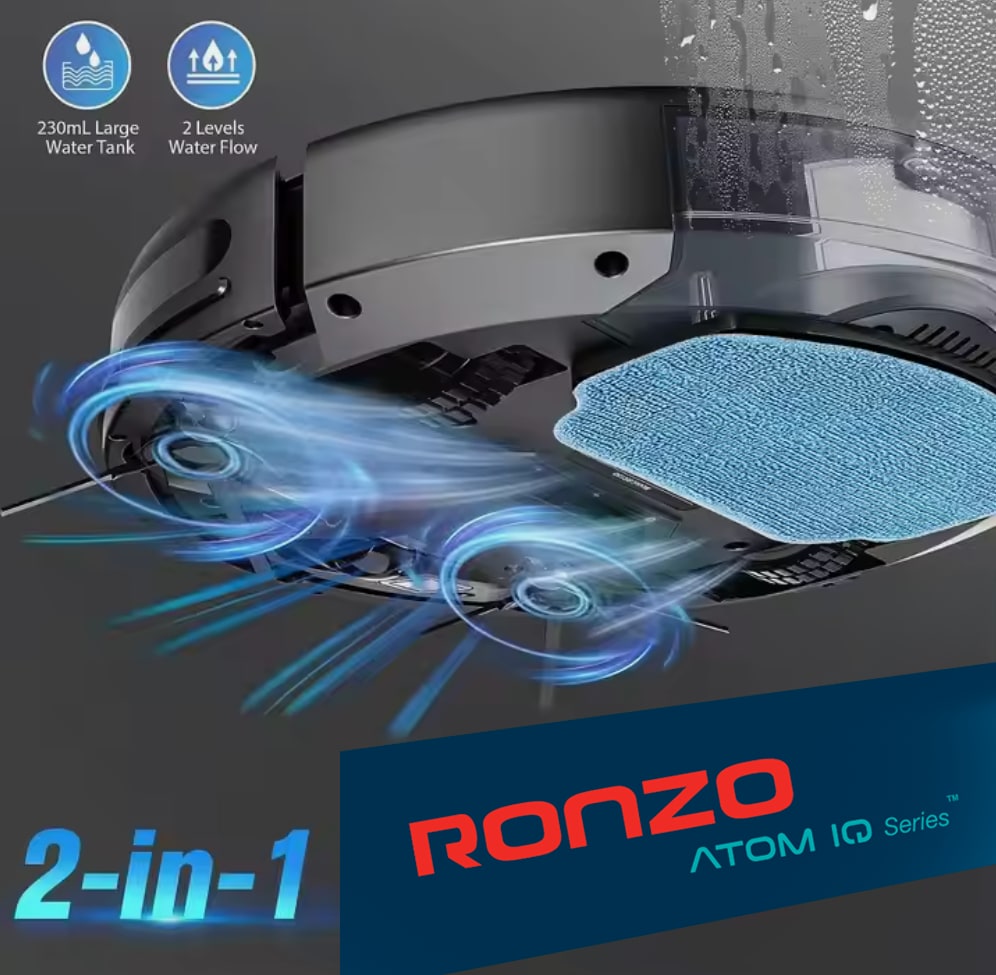 RONZO ATOM IQ Robotický vysavač a čistič podlahy s nabíjecí základnou