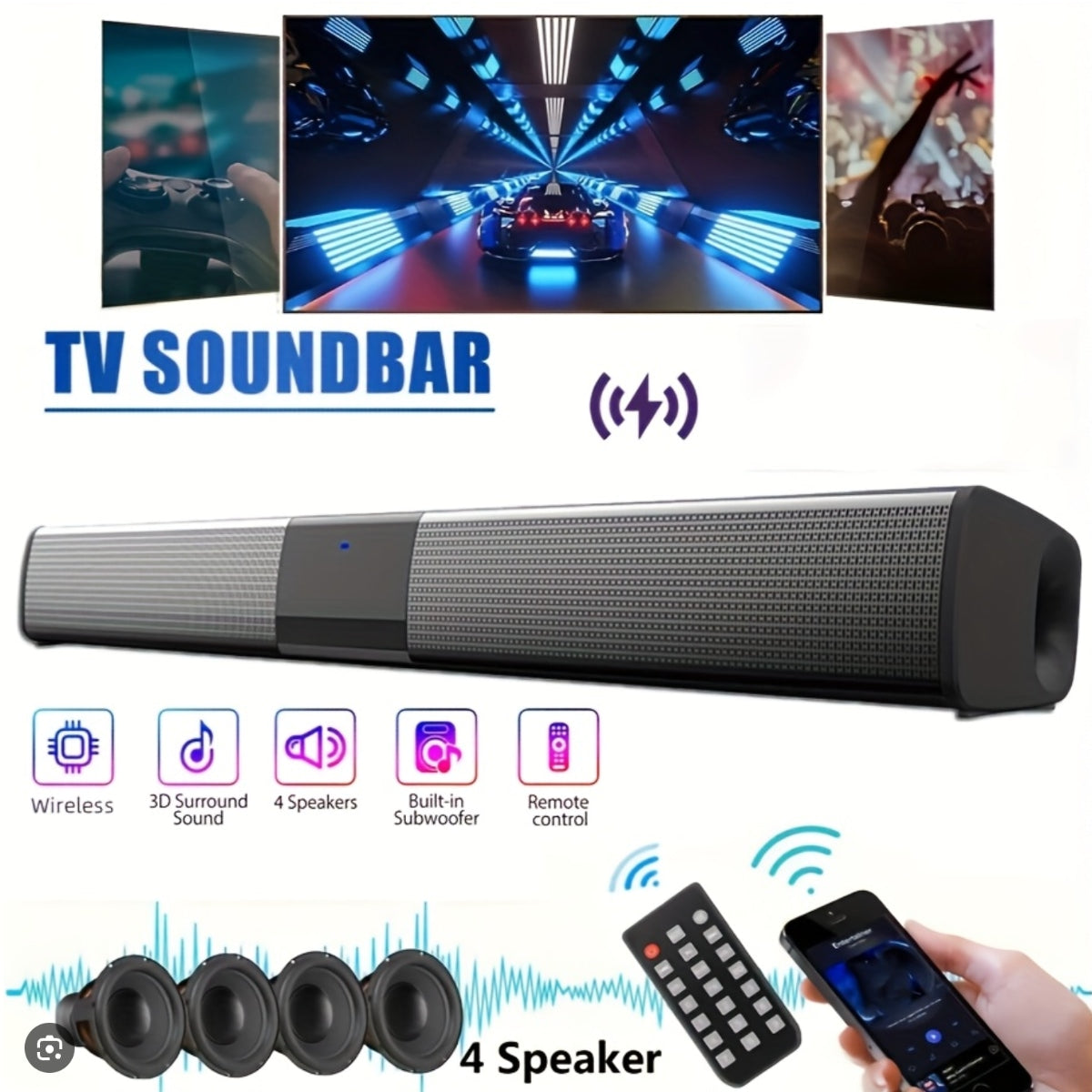 SonicLine 4.0 Bluetooth soundbar – 55 cm, 4 reproduktory, prostorový zvuk